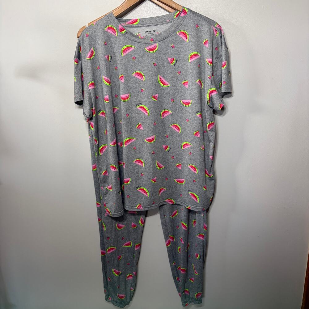 JOYSPUN Pajama Set Gray Comfy Knit Watermelon Novelty Print 2 Pc Size XL 16-18